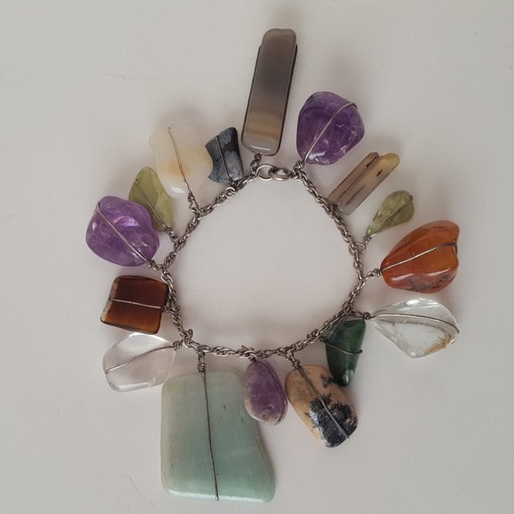 Vintage Polished Multi-Stone Sterling Silver Bracelet - Picture 2 of 11